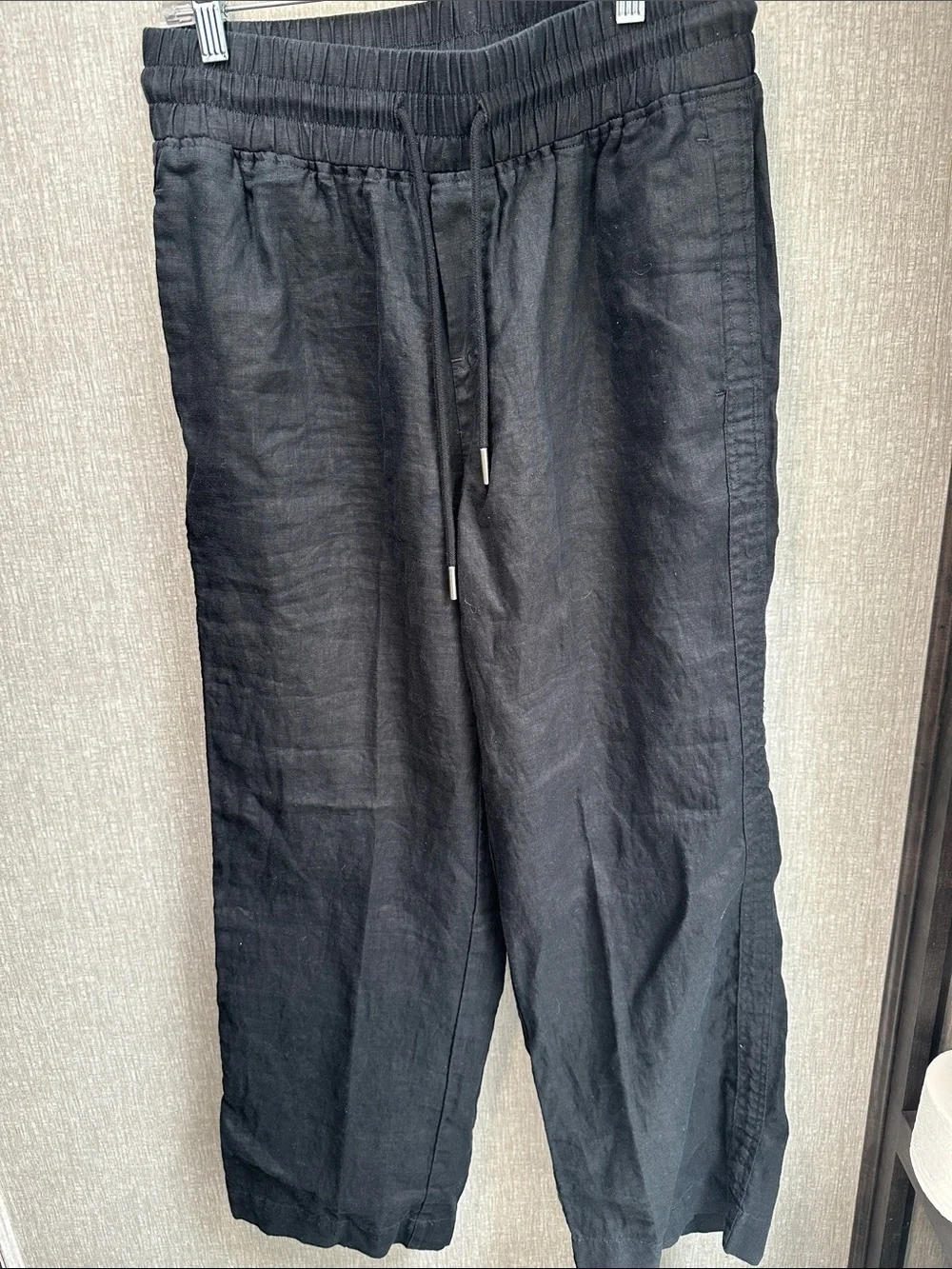 Quince Black Linen-Blend Drawstring Wide-Leg Trousers - Picture 2 of 4